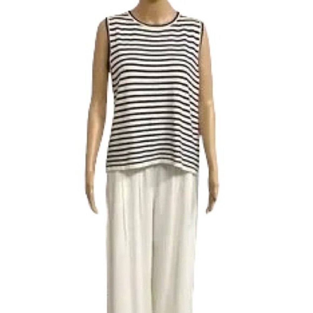 Central Park West Stripe Sleeveless Top Black White M Crossover Tulip Open Back